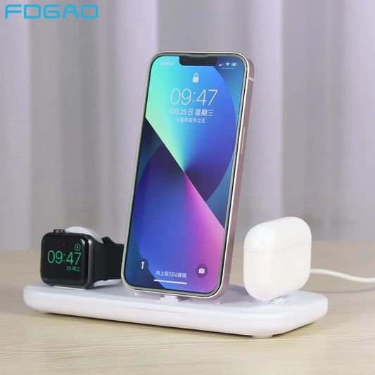 3 in 1 Wireless Charger Pad Stand For iPhone 14 13 12 11 Apple Watch Fast Charging Dock Station for Airpods IWatch Phone Holder
